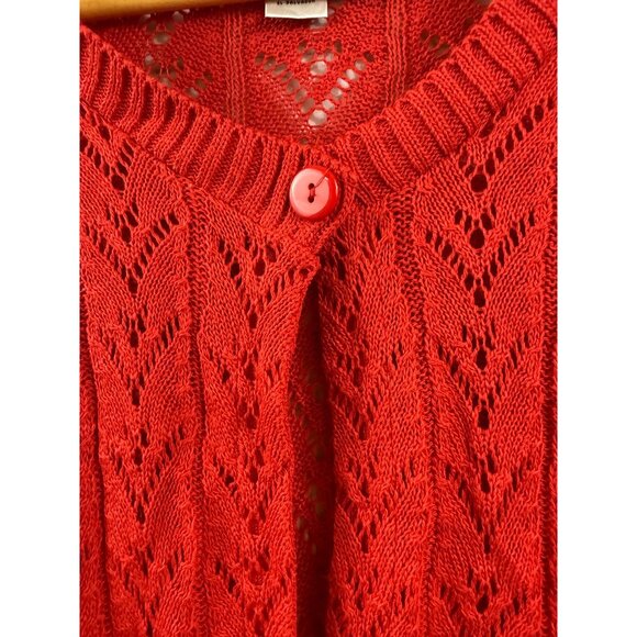 Kim Rogers Cardigan Womens Size Large Red Crocheted Short Sleeve Casual Sweater - Picture 4 of 5